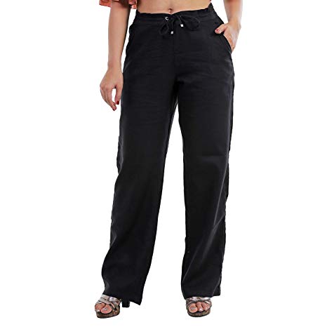 Malachi Women's Linen Casual Trousers Regular Straight Fit Trousers for Women and Girls