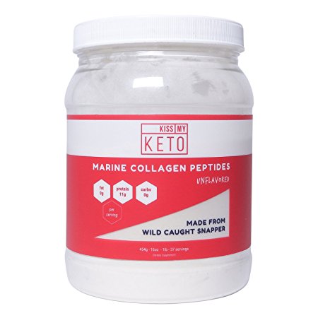 Kiss My Keto Marine Collagen Powder - 16 oz Wild Caught Pacific Snapper Fish, Complete Hydrolyzed Collagen Supplement Type 1 and Type 3, Unflavored, Mixes Easily In Hot and Cold Liquids