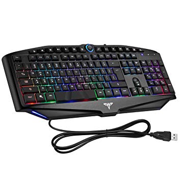 TOPELEK Rainbow 7 Colors Led Backlit Gaming Keyboard, USB wired keyboard with Anti-ghosting & 14 Multimedia Buttons, Ergonomic and Spill-Resistance Design, UK Layout