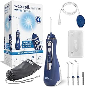 Waterpik Cordless Advanced Water Flosser with 3 Pressure Settings, Dental Plaque Removal Tool Ideal for Travel or Small Bathrooms with USB Charger, Blue (WP-583UK)