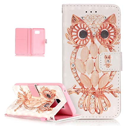 ikasus Galaxy Note 5 Case,Galaxy Note 5 Cover, Shiny Glitter Diamond Colorful Art Painting PU Leather Flip Wallet Pouch Stand Credit Card ID Holders Case Cover for Samsung Galaxy Note 5,Jewelry OWL