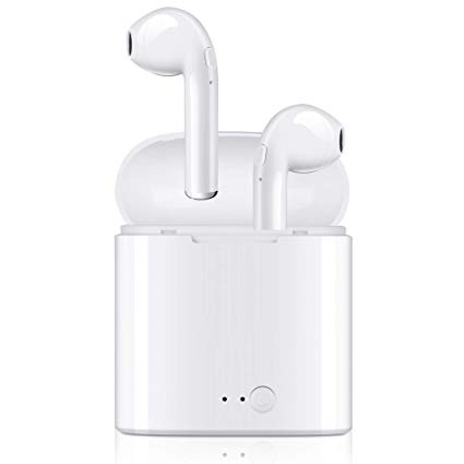 Bluetooth Headphones, Wireless Earbuds Stereo in-Ear Earphones with 2 Wireless Built-in Mic Headphone and Charging Case for Most Smartphones - White
