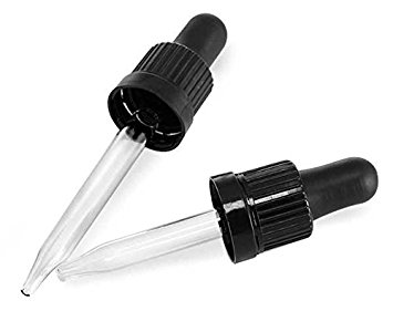 Glass Droppers, Black Bulb Glass Droppers w/ Tamper Evident Seal for use with 30 ml essential oil bottles. 4 Pack