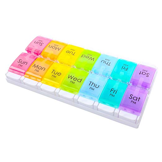 Geila Weekly Pill Organizer, Pill Box Case Twice-a-Day with Spring Assisted Open Design and Large Compartments to Hold Fish Oil, Vitamins, Supplements and Medication