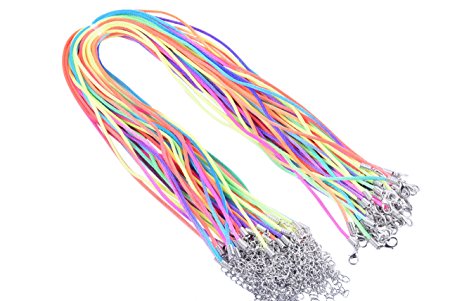 KONMAY 50pcs Rainbow Satin Silk Necklace Cord 2.0mm/18'' with 2'' Extension Chain Lead&nickel Free