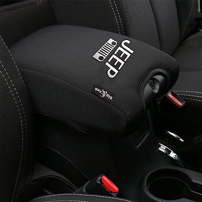 Big Ant PU Leather Center Console Armrest Cover Pad for Jeep Wrangler JK 2011 2012 2013 2014 2015 2016 2017 Protects from Dirt and Damage Renews Old Damaged Consoles with Jeep bar Logo(Black)