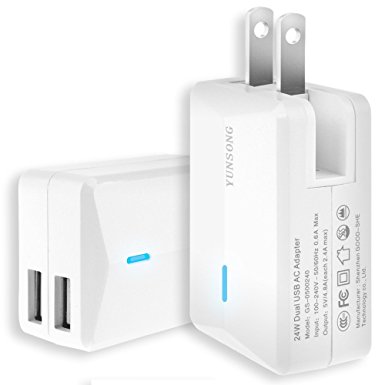 Wall Charger, YUNSONG 4.8A 24W Dual USB Universal Portable Charger with ,Foldable Plug Travel charger , for iPhone 6/6S Plus, 5/5S, iPad Pro, Galaxy S7, S6 Edge Plus, S5, Nexus, HTC & more