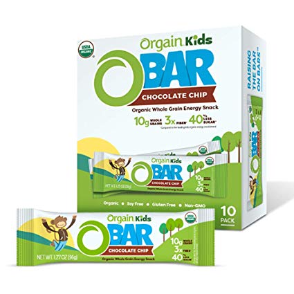 Orgain Organic Kids Energy Bar, Chocolate Chip, Vegan, Gluten Free, Soy Free, 6g Fiber, Non-GMO, 1.27 Ounce, 10 Count