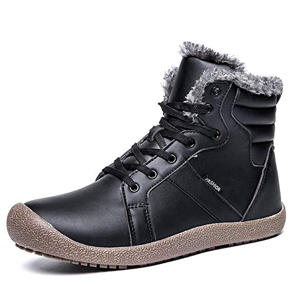 YIRUIYA Men's Snow Boots Winter Water Resistant Booties, Slip On Ankle Boots for Men with Full Fur