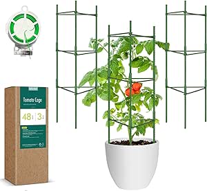 Tomato Cage for Garden, Fetanten 48 Inches Tomato Trellis for Climbing Plants Outdoor Plant Support Stakes with Twist Ties, Plant Stick for Indoor Plants (3 Pack)