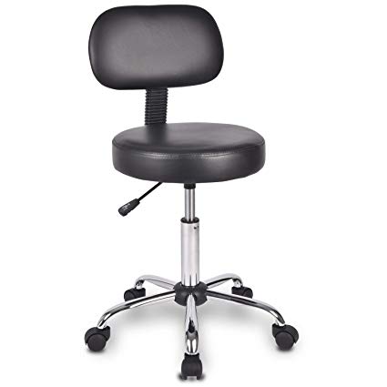 Amolife Swivel Chair Office Chair Rolling Swivel Stool with Backrest and Multi-Purpose Adjustable Spa Bar Stool with Wheels in Black