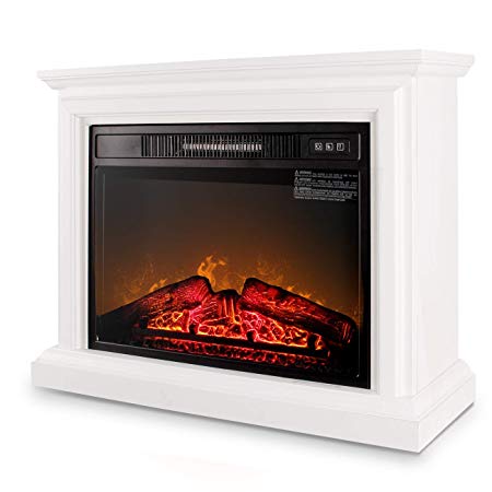 Della 1400W Infrared Quartz Deluxe Insert Fireplace Heater Adjustable Flame Mantel Caster Wheel w/Remote Control, White