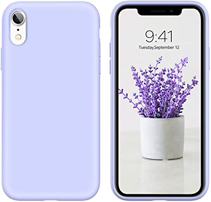 iPhone XR Case, DUEDUE Liquid Silicone Soft Gel Rubber Slim Fit Cover with Microfiber Cloth Lining Cushion Shockproof Full Body Protective Protective Case for iPhone XR 6.1 inch for Women Girls, Purple