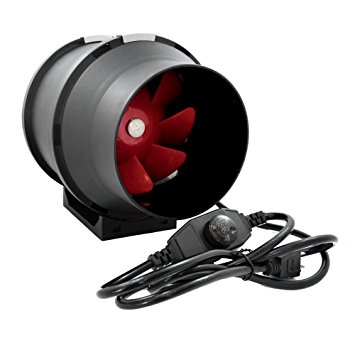 TerraBloom 6 Inch Inline Fan for Ventilation With Built-In Fan Speed Control, 342 CFM
