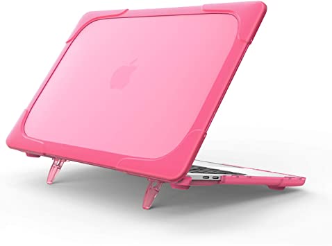 Procase MacBook Air 13 Inch Case 2020 2019 2018 Release A2179 A1932, Heavy Duty Slim Hard Shell Dual Layer Protective Cover with Fold Kickstand for Apple MacBook Air 13 Retina with Touch ID -Rosered