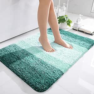 OLANLY Luxury Bathroom Rug Mat 36x24, Extra Soft and Absorbent Microfiber Bath Rugs, Non-Slip Plush Shaggy Bath Carpet, Machine Wash Dry, Bath Mats for Bathroom Floor, Tub and Shower, Blackish Green