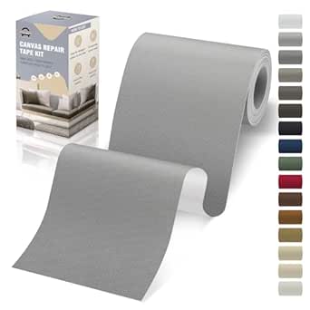 Canvas Repair Tape Self Adhesive, Gray Fabric Patches for Furniture, 4x79 Inch Waterproof Canvas Repair Patch for Boat Covers, Sofas, Chairs, Tote Bags, Couches, Tents, Sun Shades