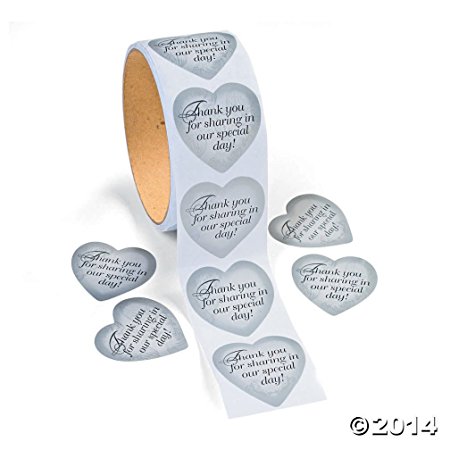 Silver Heart Thank You Stickers (1 roll) by Fun Express