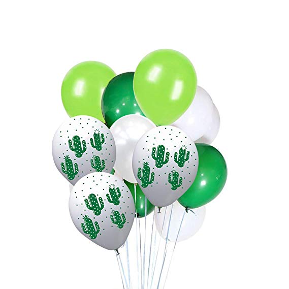 Cactus Print Balloons and White Green Latex Balloons 50 Count,For Children Boy Girl Birthday Party Baby Shower Decoration