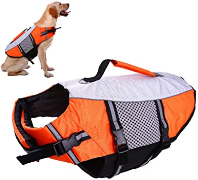 Dog Life Vest Jacket for Swimming kayaking boating Lifesaver Coat for Small Medium Large Xl Dogs Pet Swimsuit Preserver Flotation Device Reflective Adjustable High Visibility Quick Release lifeguards