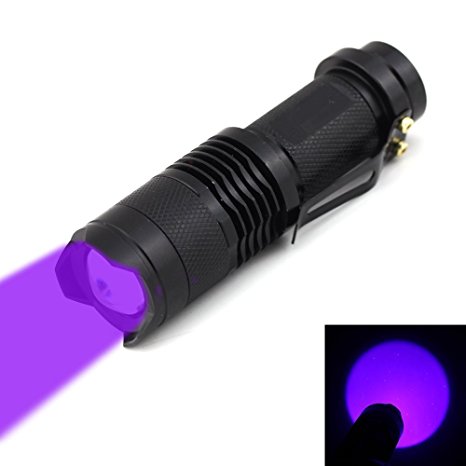 WindFire Mini Zoomable 3 Modes UV-Ultraviolet Led Blacklight Flashlight AA/14500 Rechargeable Battery Zoom UV Ultraviolet Blacklight Flashlight Torch with Features Money Detector, Leak detector and Cat-Dog-Pet Urine Detector (Battery not included)