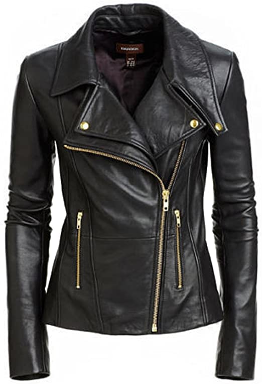 New Women Genuine Real Leather Jacket Ladies Slim Fit Biker Coat XW619