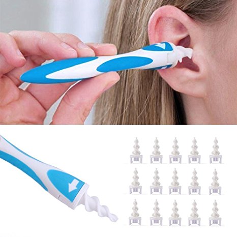 Mivyy Swab Multifunctional Removal Soft Spiral Disposable Ear Wax Smart Swab Cleaner System with 16 Replacement Heads