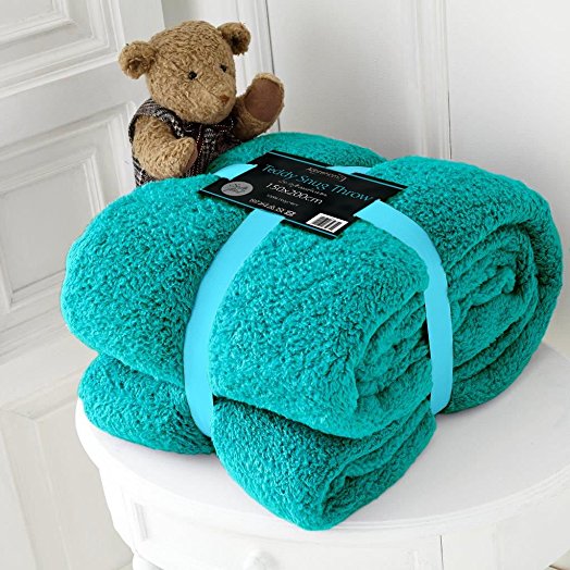 Luxury Double Size Fleece Blanket Teddy Bear Throws for Sofa Bed Luxury Soft Warm 150x200cm (Teal)