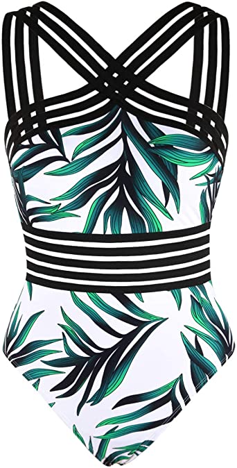 Hilor Women's One Piece Swimwear Front Crossover Swimsuits Hollow Bathing Suits Monokinis