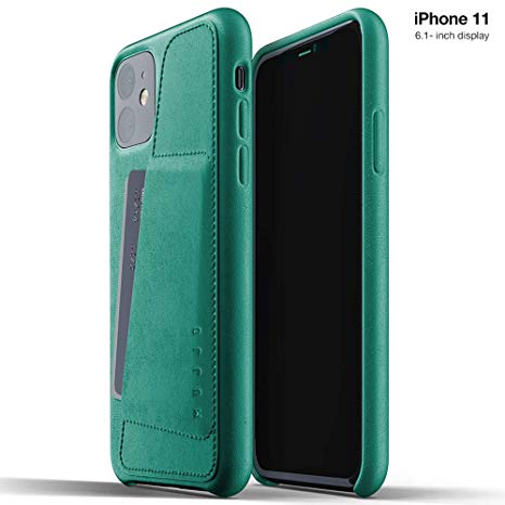 Mujjo Full Leather Wallet Case for Apple iPhone 11 | 2-3 Card Holder Pocket | Premium Soft Supple Leather, Unique Natural Aging Effect (Alpine Green)