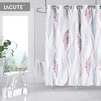 Lagute SnapHook Nature Hook Free Shower Curtain | Removable Liner | Weight Added Thicker Liner | Machine Washable | Magenta Plantes