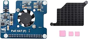 Waveshare PoE HAT (F) Compatible with Raspberry Pi 5, High Power, Onboard Cooling Fan, with Metal Heatsink, Supports 802.3af/At Network Standard