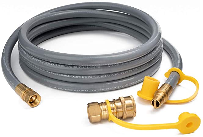 GASPRO 12FT Natural Gas Hose with Quick Connect Fittings, 3/8 Inch Propane/Natural Gas Quick Disconnect Kit Extension Hose Assembly for Low Pressure Appliance, CSA Certified