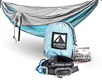 Outpost Double/Single Camping Hammock With 11’ Tree Straps - 100% Parachute Nylon - Cinch Buckle Design, No Knots Required - Easiest Hammock To Hang