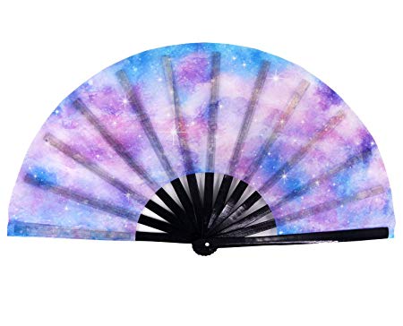 Amajiji Large Folding Fan, Chinease/Japanese Bamboo Nylon-Cloth Folding Hand Fan, Hand Folding Fans Women/Men, Hand Fan Festival Gift Fan Craft Fan Folding Fan Dance Fan (Galaxy)