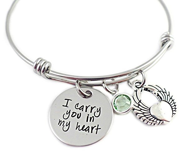Carry You In My Heart Memorial Bangle Bracelet - Hand Stamped Jewelry