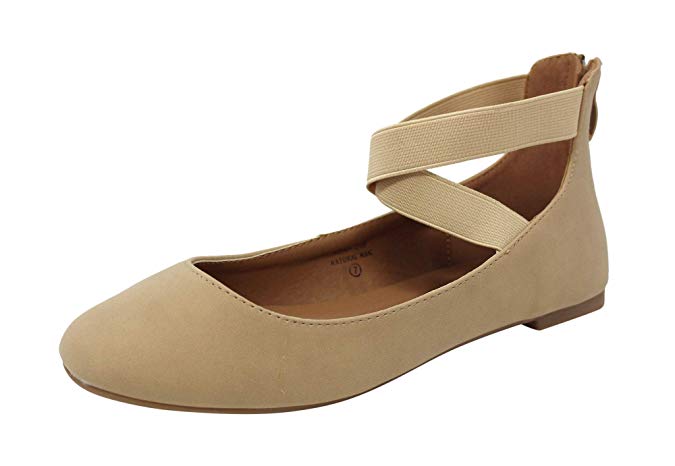 ANNA Dana-20 Women's Classic Ballerina Flats Elastic Crossing Straps