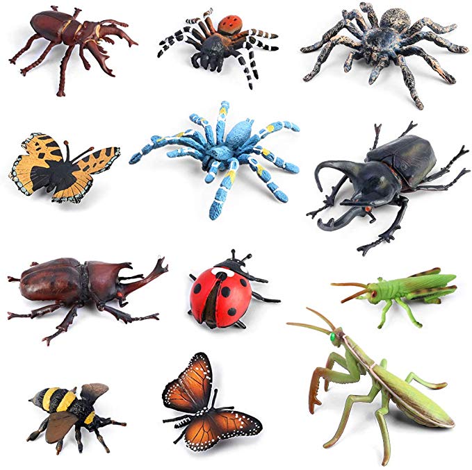 Bug Toys Figurines VOLNAU 12PCS Insect Toys Figures for Kids Toddlers Christmas Birthday Gift Educational Bee Beetle Mantis Spider Ladybug Butterfly Plastic Model