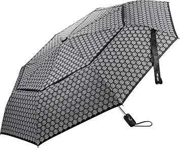 Coolibar UPF 50  42 Inch Sodalis Travel Umbrella - Sun Protective (One Size- Black/White Logo)