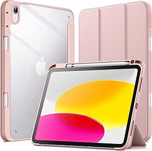 JETech Case for iPad 10 (10.9-Inch, 2022 Model, 10th Generation) with Pencil Holder, Clear Transparent Back Shell Slim Stand Shockproof Tablet Cover, Auto Wake/Sleep (Rose Gold)