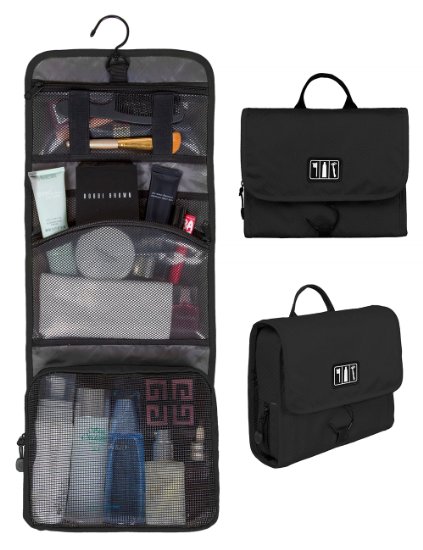 BAGSMART Hanging Toiletry Kit Travel Bag Cosmetic Carry Case Makeup Organizer with Breathable Mesh Pockets, Black