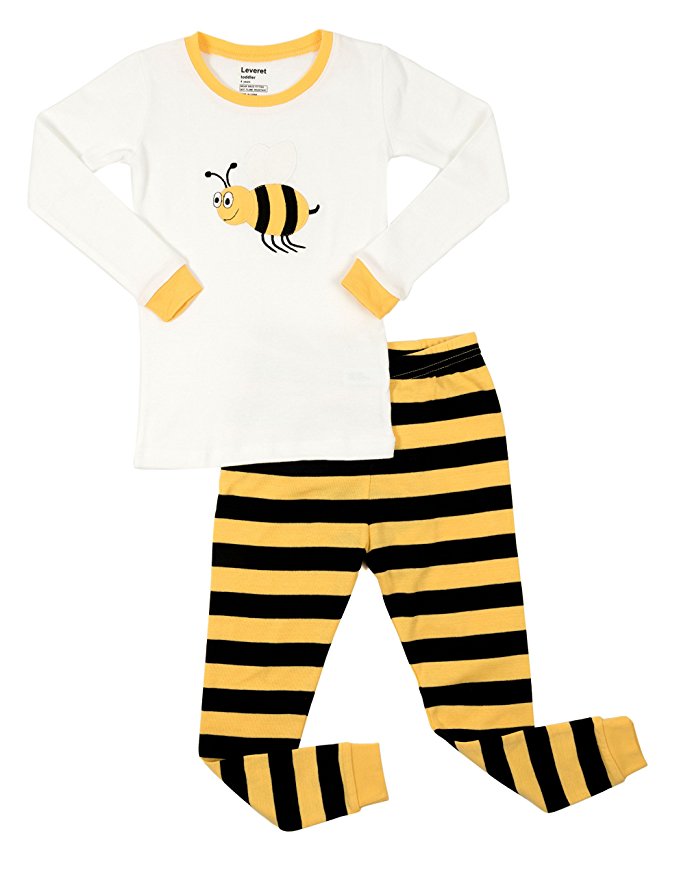 Leveret Boys Girls Moon Bee Fox 2 Piece Pajama Set Top & Pants PJ's 100% Cotton (Toddler-14 Years)