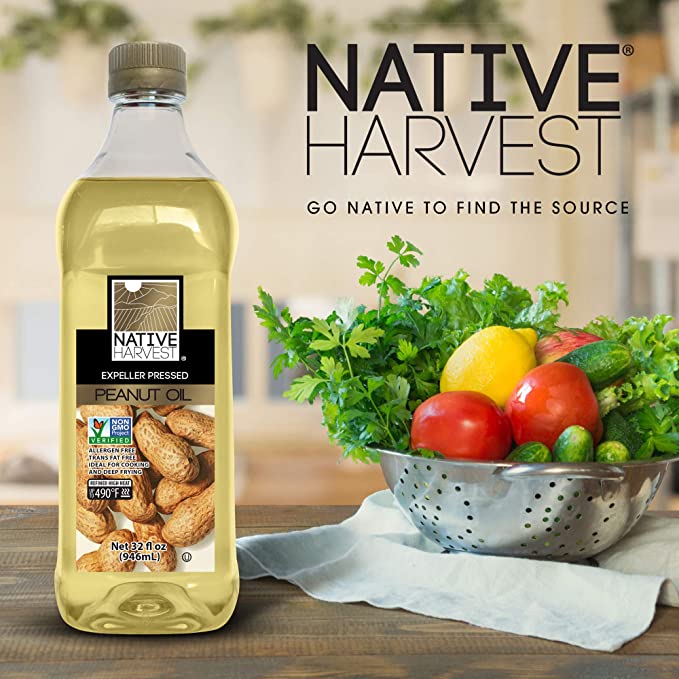 Native Harvest Expeller Pressed Non GMO Peanut Oil, 1 Litre (32FL OZ)