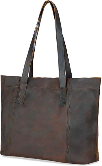 Women Genuine Leather Tote Bag,Vintage Ladies Shoulder Bag Messenger for Shopping, School and More（UPgraded 4.0）