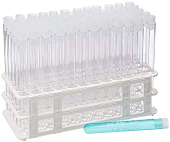 60 Tube - 16x150mm Clear Plastic Test Tube Set with Caps and Rack
