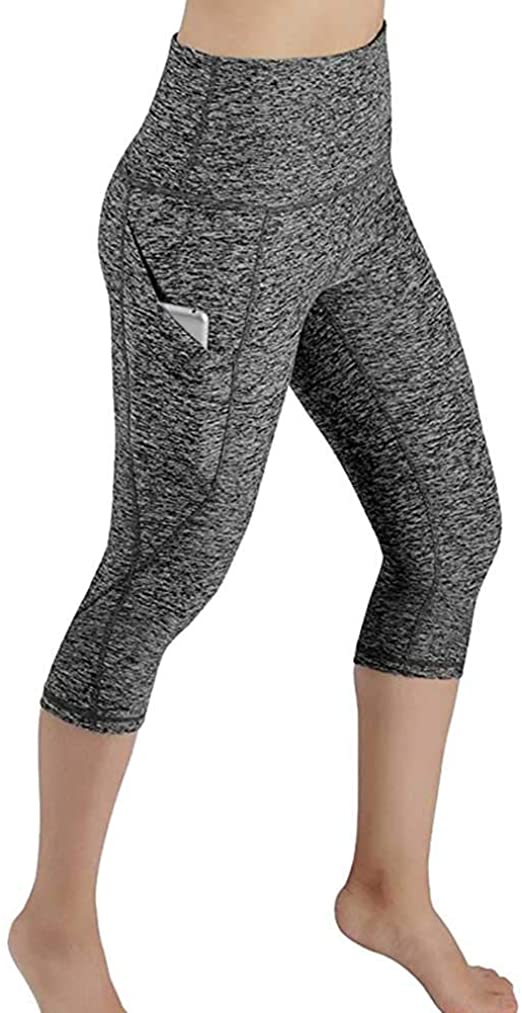 JGS1996 Women's Yoga Capri Pants Sport Tights Workout Running Fitness High Waist Leggings with Side Pocket