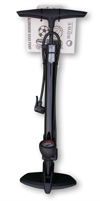Bike Pump with Gauge and Accessory Storage - High Pressure - Extra Long Hose with Dual Schrader/Presta Head and Ball Needle and Cone Inflatable Attachments