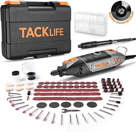 TACKLIFE Rotary Tool Kit, Power Tools Variable Speed with Keyless Universal Chuck, Flex Shaft, 150 Accessories and Attachments and Carrying Case, Multi-functional for Around-the-House and Crafting Projects | RTSL50AC