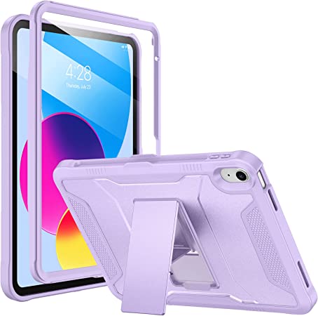 Soke Case for iPad 10th Generation 10.9-inch 2022, with Built-in Screen Protector and Kickstand, Rugged Full Body Protective Cover for New Apple iPad 10.9 Inch - Violet