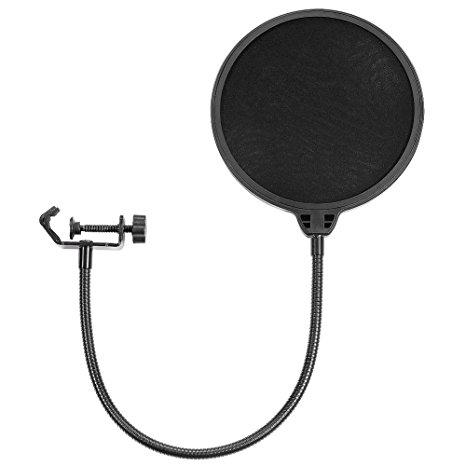 Neewer NW(B-3) 6 inch Studio Microphone Mic Round Shape Wind Pop Filter Mask Shield with Stand Clip (Black Filter)